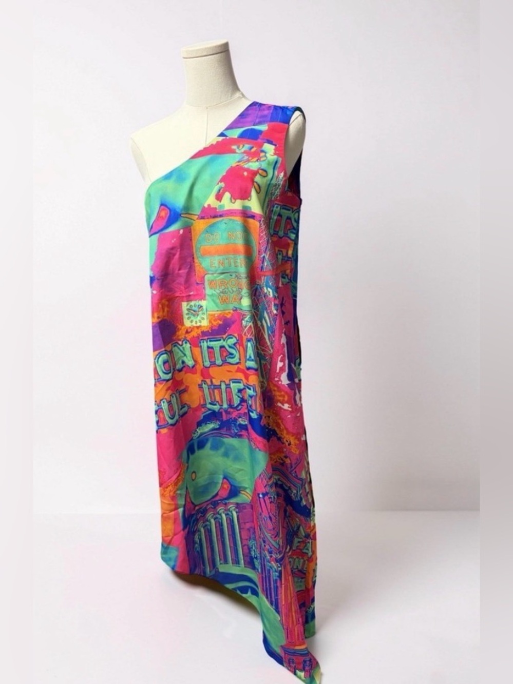 #1362 CHAOUICHE one shoulder colorful dress
